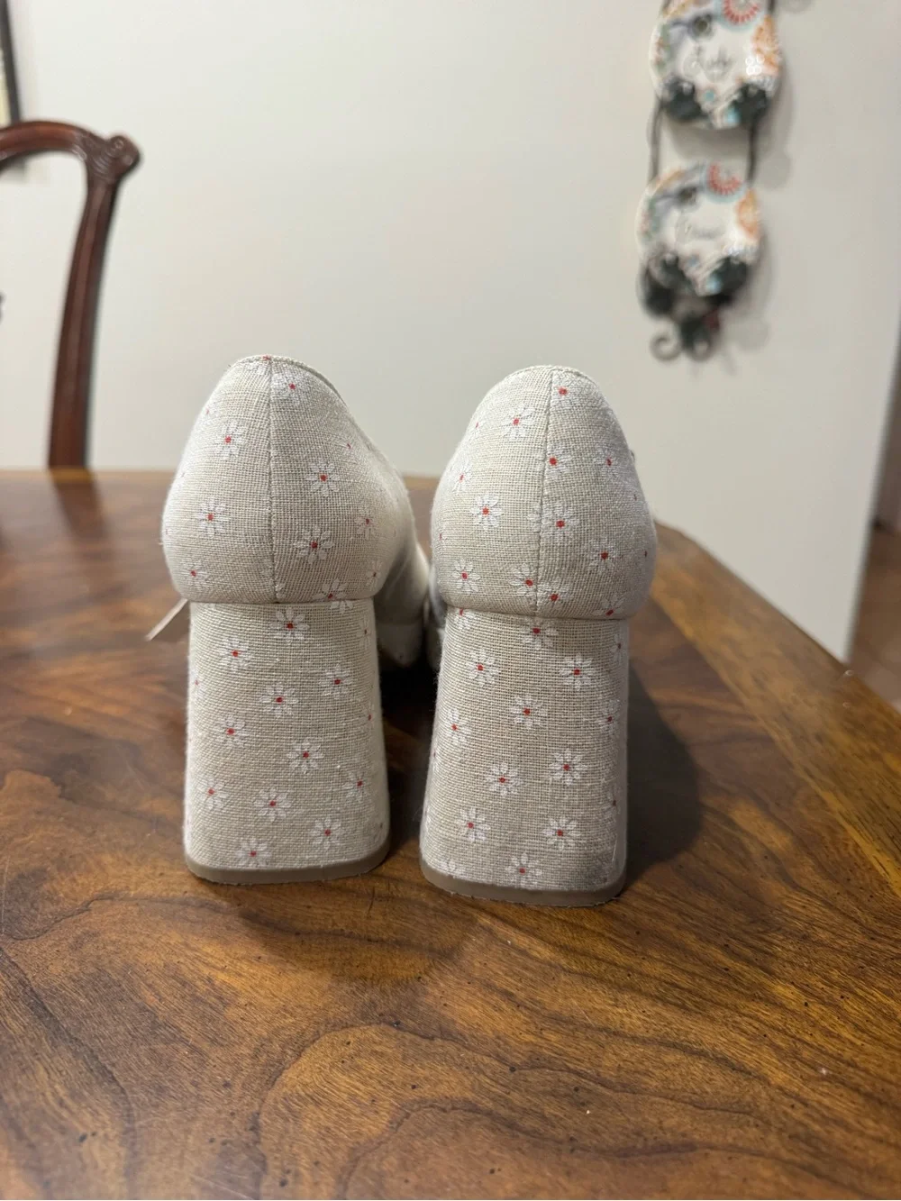 Madden Girl Cream Floral Mary Jane Platform Heels